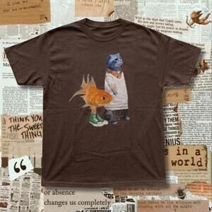 Brown Cat And Goldfish Graphic Tee